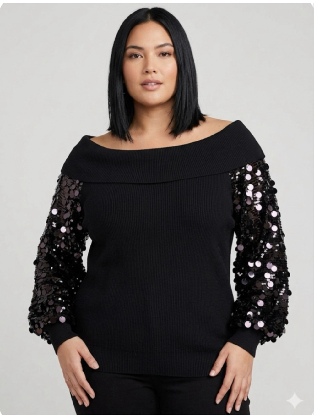 Cato Black Sequin Off-the-Shoulder Sweater Size 26/28